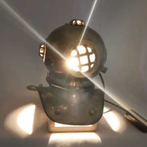 Brass Diver's Helmet Lamp Lit