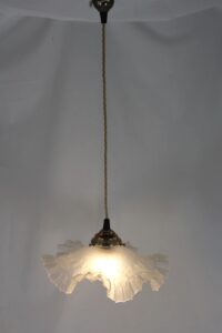 French Frilled Edge White Glass Over Table Light lit
