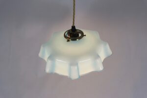 Pastel Blue Glass French Over Table Light Lit